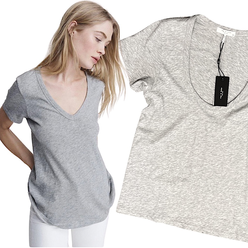 Rag & Bone The Slub U-Neck Tee Heather Grey